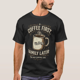 T-shirt drôle Café d'abord Famille ensuite