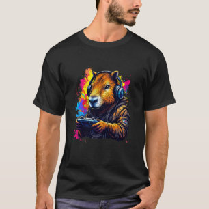T-Shirt Drôle Capybara Casque de jeu Jeux Vidéo 