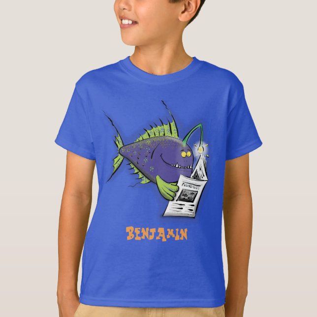 T-shirt Drôle caricature de poisson de pêcheur (Devant)