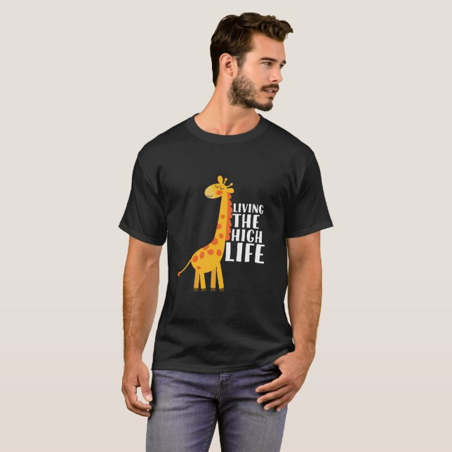 T-shirt Drôle Caricature Giraffe Vivre La Haute Vie (Devant entier)