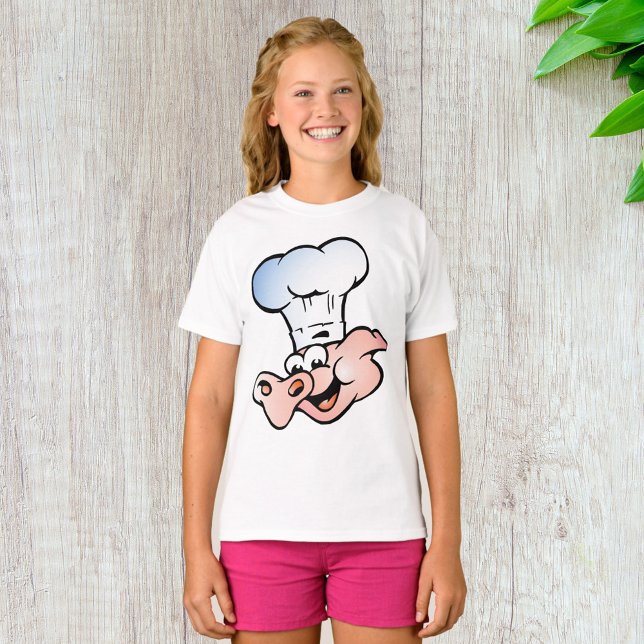 T-shirt Drôle Cartoon Cochon Chef avec Casquette (Créateur téléchargé)