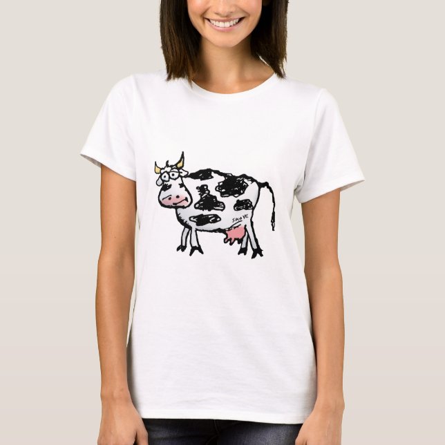 T-shirt Drôle Cartoon de vache noir et blanc (Devant)