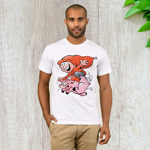 T-shirt Drôle Cartoon Gnome équitation Flying Pig