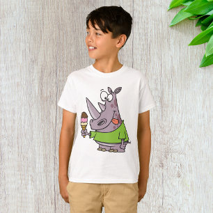 T-shirt Drôle Cartoon Rhino Manger de la crème glacée mign