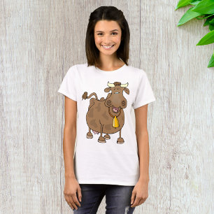 T-shirt Drôle Cartoon Vache Brown avec Bell Animal de ferm