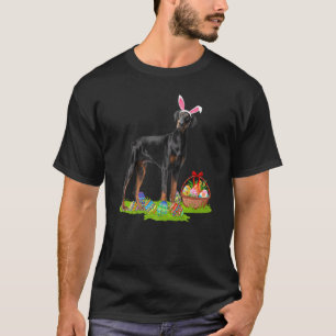 T-shirt Drôle chasse aux oeufs de Pâques Bunny Doberman Pi