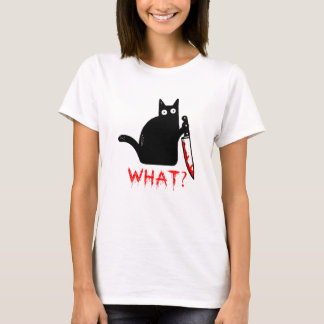 T-shirt Drôle chat assassin tenant couteau noir chat noir 
