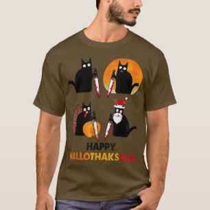 T-shirt Drôle chat assassin Turquie Hallothankmas Thanksgi