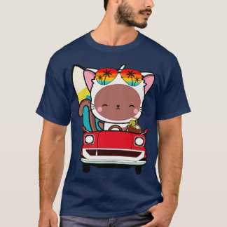 T-shirt Drôle chat blanc conduisant une voiture