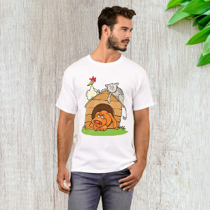 T-shirt Drôle chat de chien caricaturé et poulet sur la ni