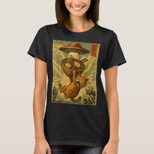 T-shirt Drôle Chat Japonais Ramen Ufo Anime Hommes Femmes