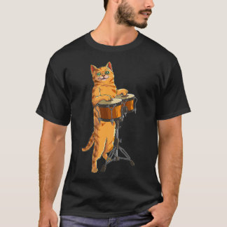 T-shirt Drôle Chat Jouer Bongo Cool Percussion Cadeau
