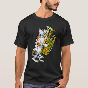 T-shirt Drôle Chat Jouer Tuba Cadeau Cute Kitten Musicien 
