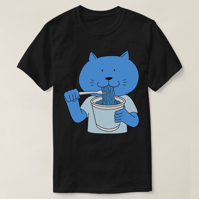T-shirt Drôle chat mangeant spaghetti (Design devant)