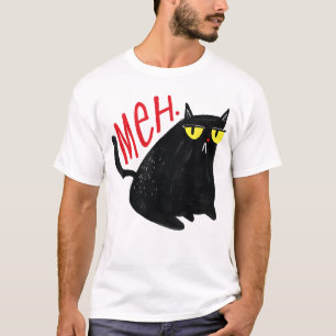 T-shirt Drôle Chat Meh Meow Chat Noir Pour Hommes Cadeaux 
