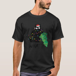 T-shirt Drôle Chat Noir Poussant Arbre De Noël Crazy Kitte