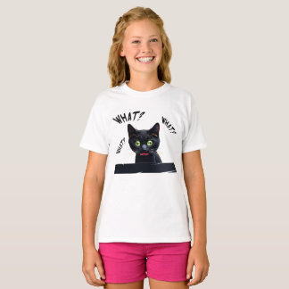 T-shirt Drôle chat noir QUOI ?