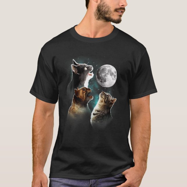 T-shirt Drôle Chat T, Chats Meowling À La Lune, Amoureux d (Devant)