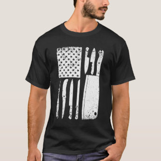 T-shirt Drôle Chef Couteau Américain Drapeau Design Pour H