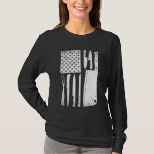 T-shirt Drôle Chef Couteau Américain Drapeau Design Pour H