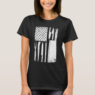 T-shirt Drôle Chef Couteau Américain Drapeau Design Pour H