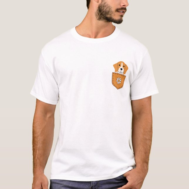 T-shirt Drôle Chien Beagle Dans La Poche (Devant)