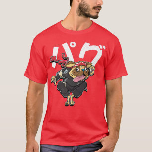 T-shirt Drôle chien de Carlin en japonais Samurai Comic Ar