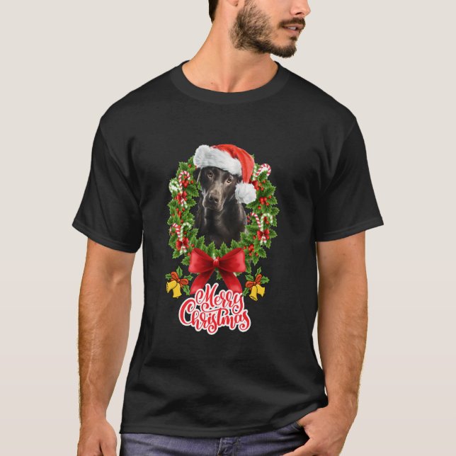 T-shirt Drôle Chocolat Lab Chien Joyeux Noël Fami (Devant)
