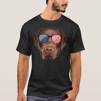 T-shirt Drôle Chocolat Labrador American Drapeau