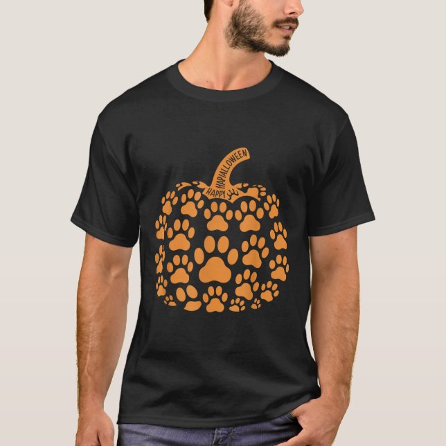 T-shirt Drôle Citrouille Halloween Chien Paw Pour Hommes F (Devant)