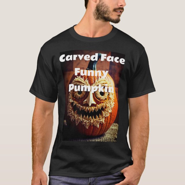 T-shirt Drôle Citrouille sculpté visage Halloween vêtement (Devant)