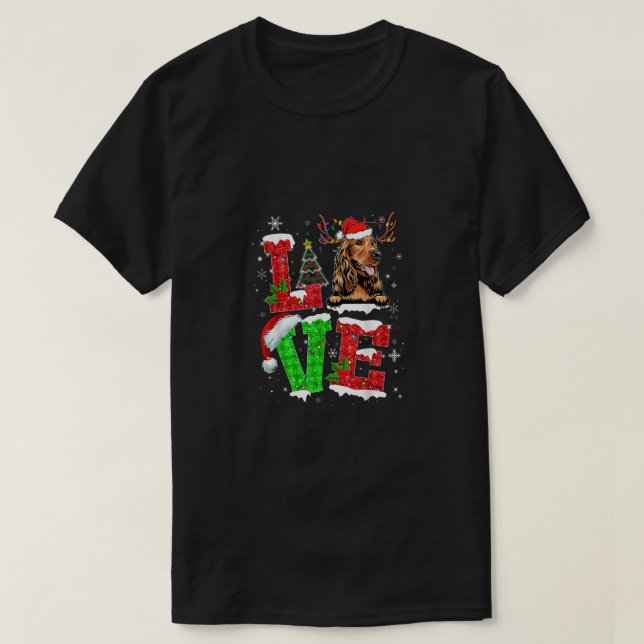 T-shirt Drôle Cocker Spaniel Chien Tree lumières de Noël X (Design devant)