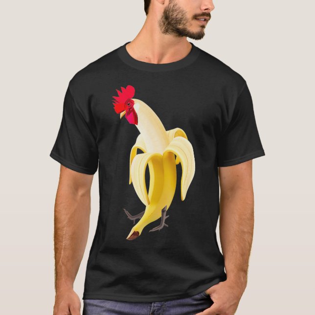T-shirt Drôle Cockerel Rooster Poulet À La Banane (Devant)