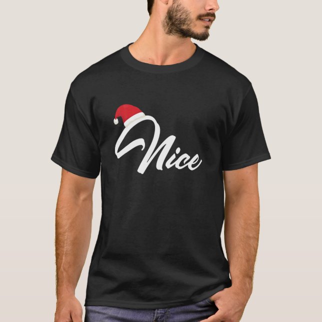 T-shirt Drôle Couples jumelés Naughty Nice Noël Son (Devant)