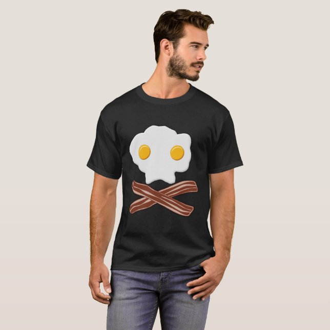 T-shirt drôle crâne bacon et œufs noir (Devant entier)