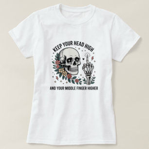 T-shirt drôle crâne doigt d'honneur   Flor sarcasi