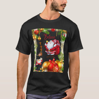 T-shirt Drôle Croire Au Père Noël Chapeau Noël Avec Citati