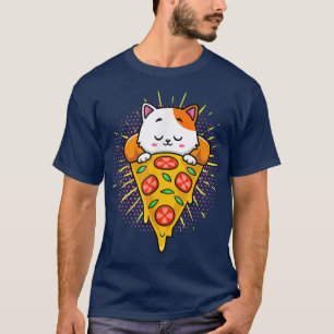 T-shirt Drôle Cute Chats Mange Pizza Kawaii Anime Japonais