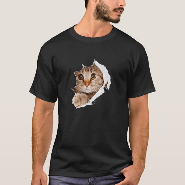 T-shirt Drôle Cute Orange Tabby Chat Élevant À Travers Du  (Devant)