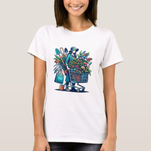 T-shirt Drôle dame avec panier rempli de Plantes