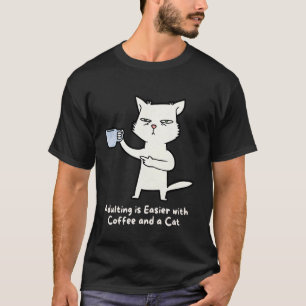 T-shirt Drôle de café et chat, caféine et jeux de mots sur