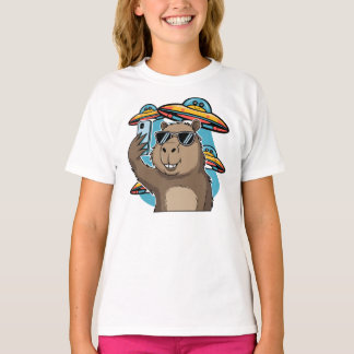 T-shirt drôle de capybara en selfie avec un extrat