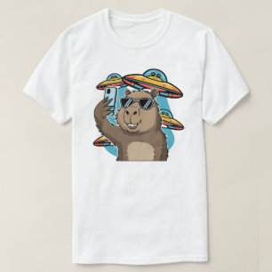 T-shirt drôle de capybara en selfie avec un vaisse