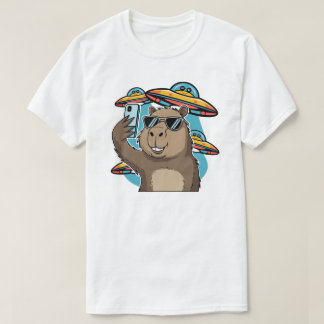 T-shirt drôle de capybara en selfie avec un vaisse