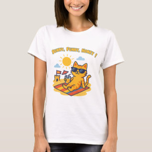 T-shirt drôle de chat d'été – "Ensoleillé, drôle,