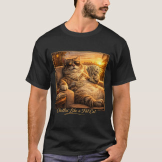 T-shirt drôle de chat gras qui se détend comme un