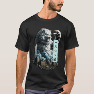 T-shirt Drôle de chat persan chat blanc Kaiju monstre japo