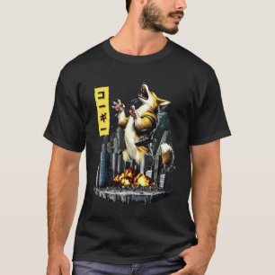 T-shirt Drôle de chien Corgi Kaiju Monstre Japonais