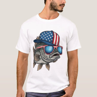 T-shirt Drôle de gros poisson américain portant une casque