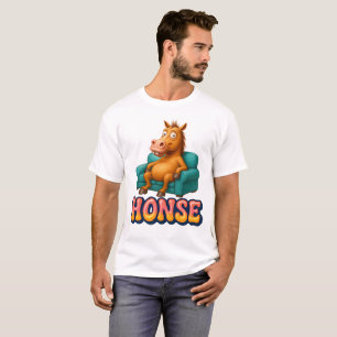 T-shirt Drôle de Honse Mem Horse Assis sur Canapé